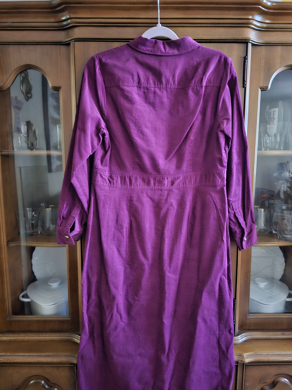 Talbots Long Sleeve Button-Front Dress in Plum. Size 10p - Picture 3 of 3